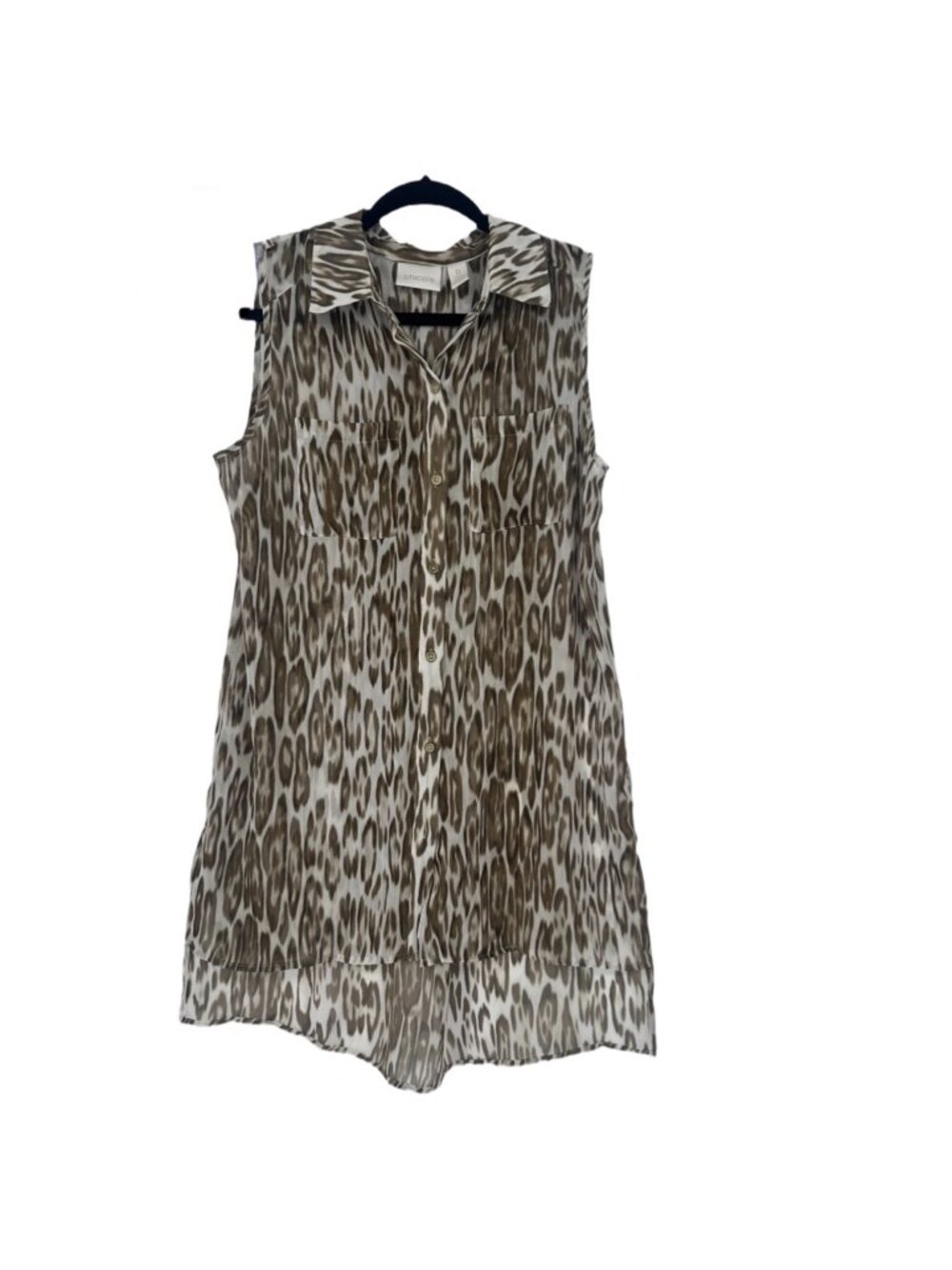 Chico's Blouse Small Brown Leopard Print Sheer Chiffon Tunic Classic Sleeveless